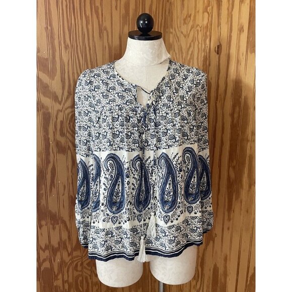 Wild Blue Sadie Robertson Boho Peasant Top Size Small Blue V-Neck - Picture 1 of 9